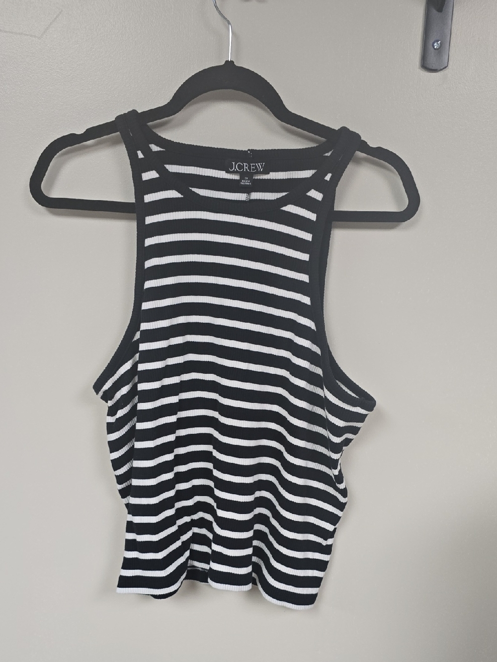 J. Crew Black & White Striped Ribbed Racerback Tank